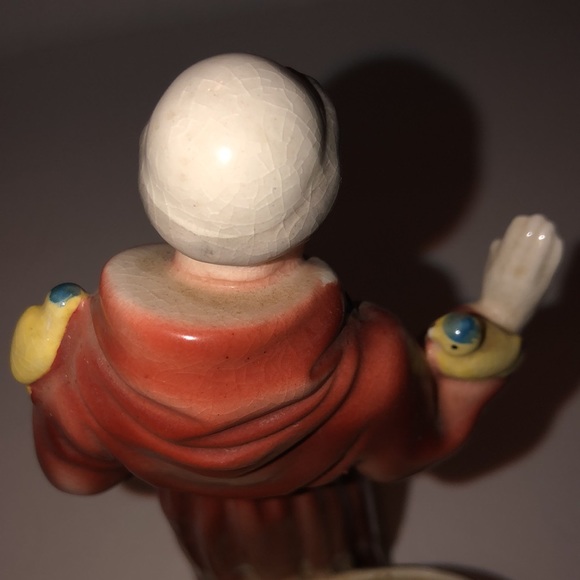 Vintage St. Francis of Assisi Glazed Porcelain Planter 8.5” Tall - Picture 9 of 12